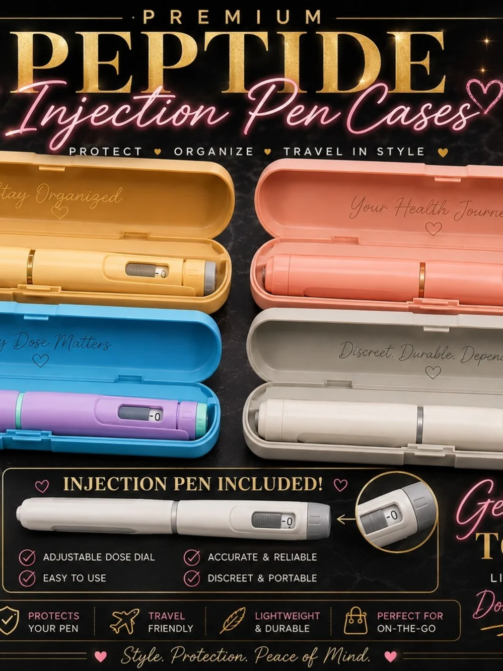 Premium Peptide Injection Pen Case with Pen - White